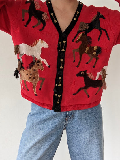 Incredible Vintage Horse Appliqué Cardigan