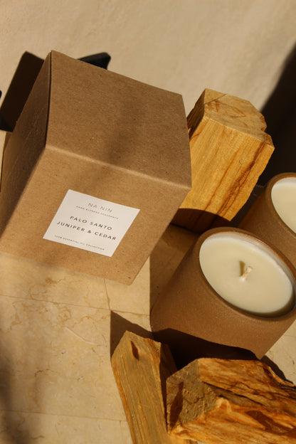 Palo Santo, Juniper, & Cedarwood Soy Candle / Available in White & Terracotta Ceramic