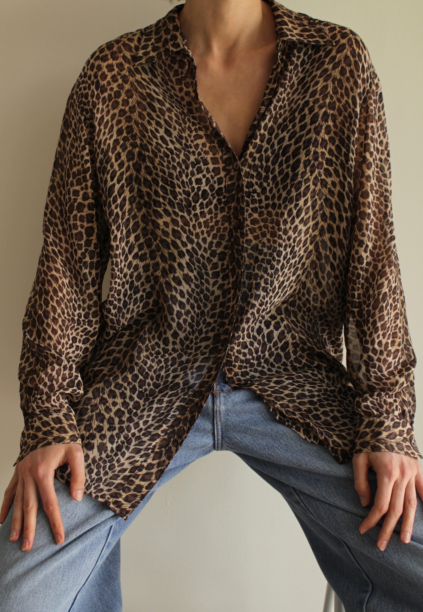 Vintage Sheer Animal Print Silk Blouse