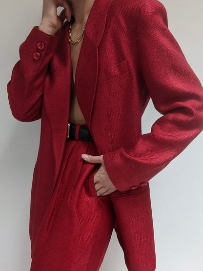Stunning Vintage Crimson Woven Silk Suit