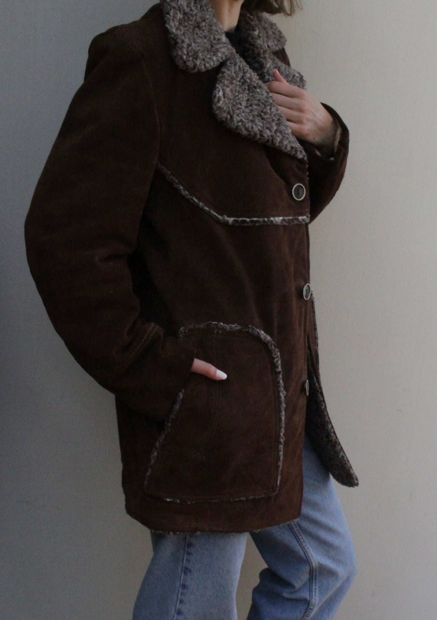 Vintage Chocolate Suede Shearling Penny Lane Coat