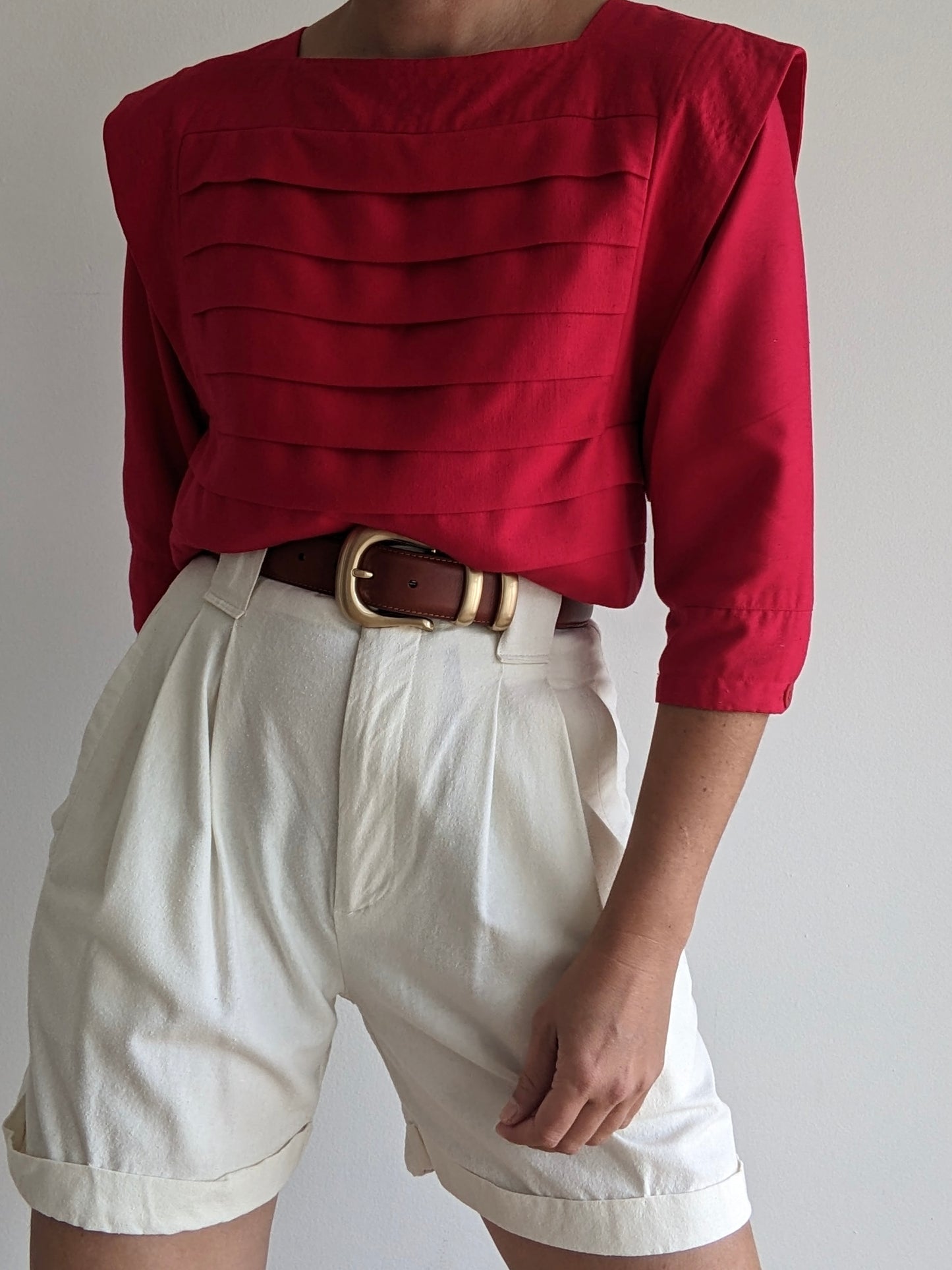 Vintage Cayenne Pleated Silk Noil Blouse