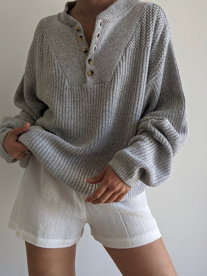 Vintage Stone Grey Cotton Henley