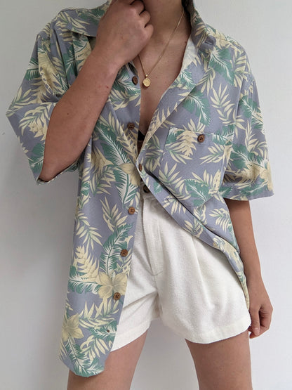 90s Tropical Print Silk Shirt