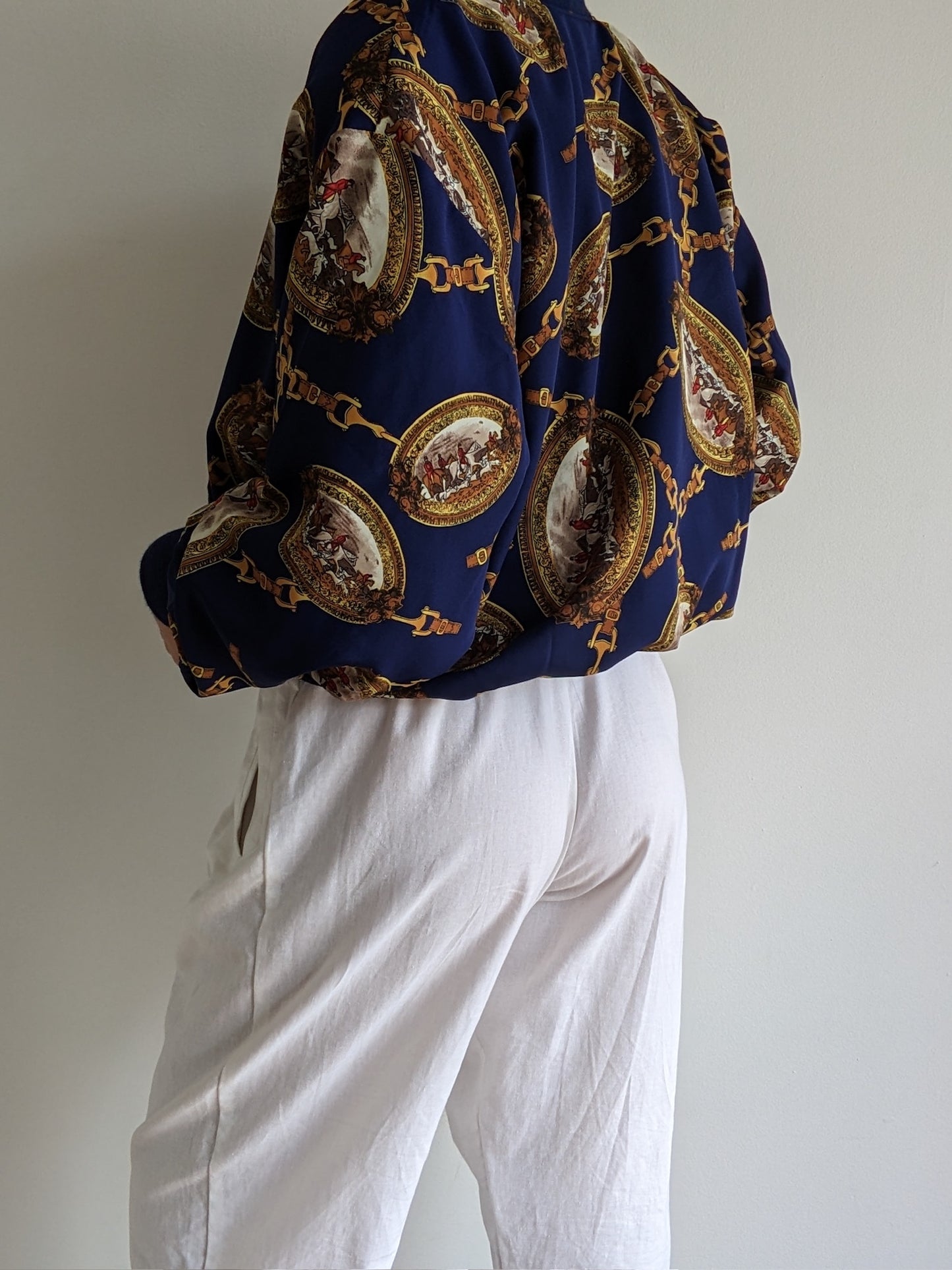 Vintage Equestrian Print Bomber Jacket