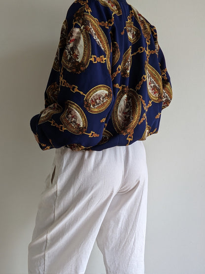 Vintage Equestrian Print Bomber Jacket