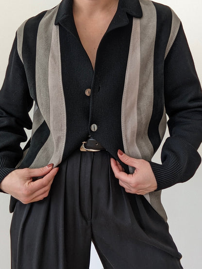 Rare Vintage Suede & Wool Striped Cardigan