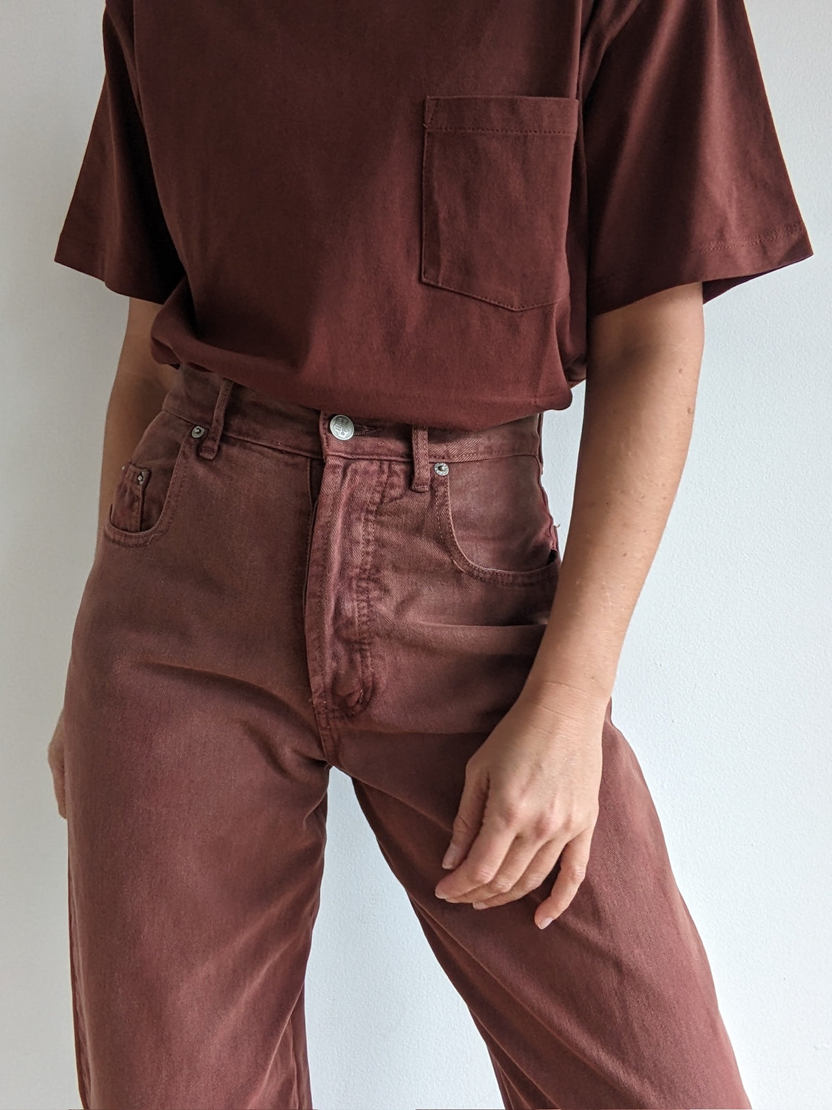 Vintage Faded Brick Red Button-Fly Jeans