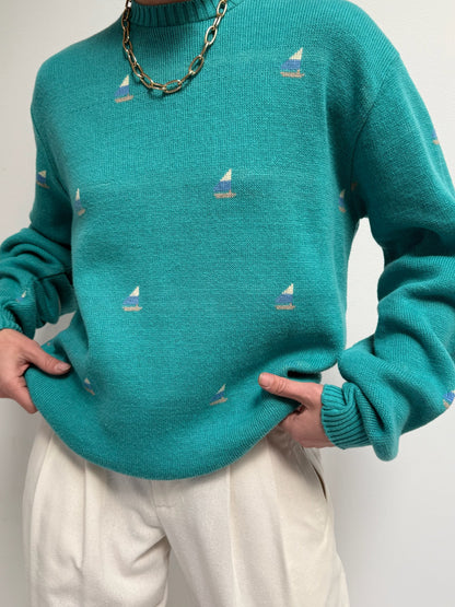 Vintage Sailboat Graphic Sweater