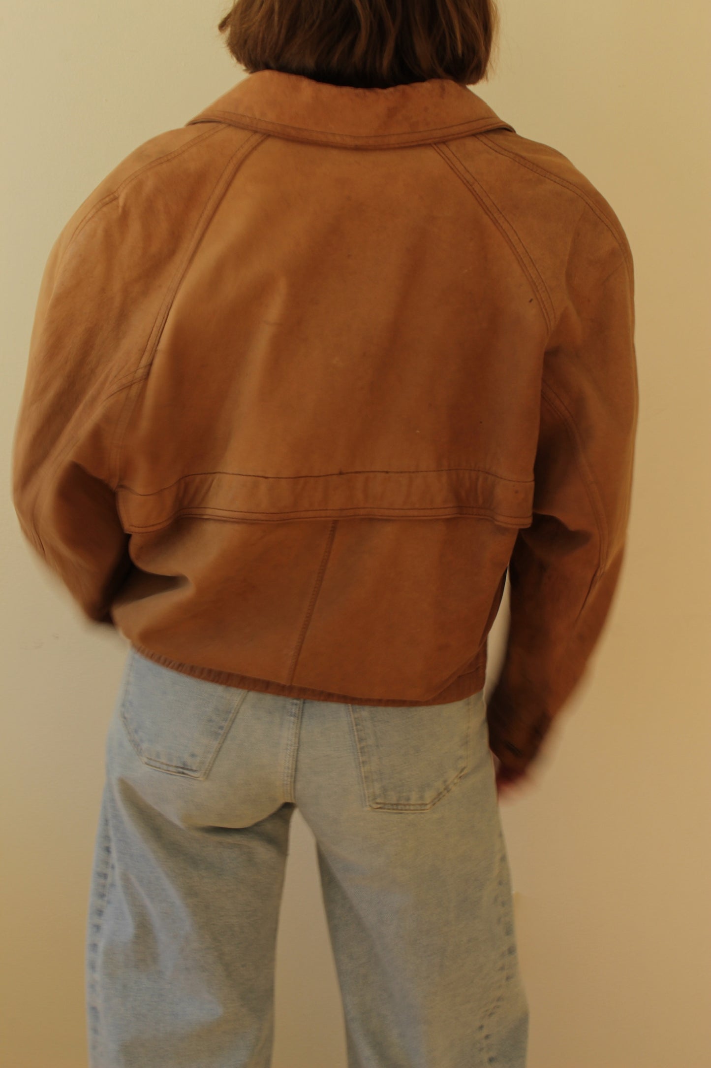 Favorite Vintage Almond Leather V-Neck Bomber