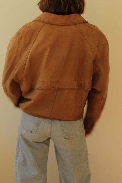 Favorite Vintage Almond Leather V-Neck Bomber