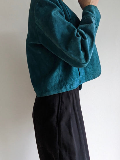 Bold Vintage Turquoise Suede Cropped Jacket