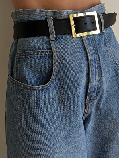 Bold Vintage Onyx Leather Belt