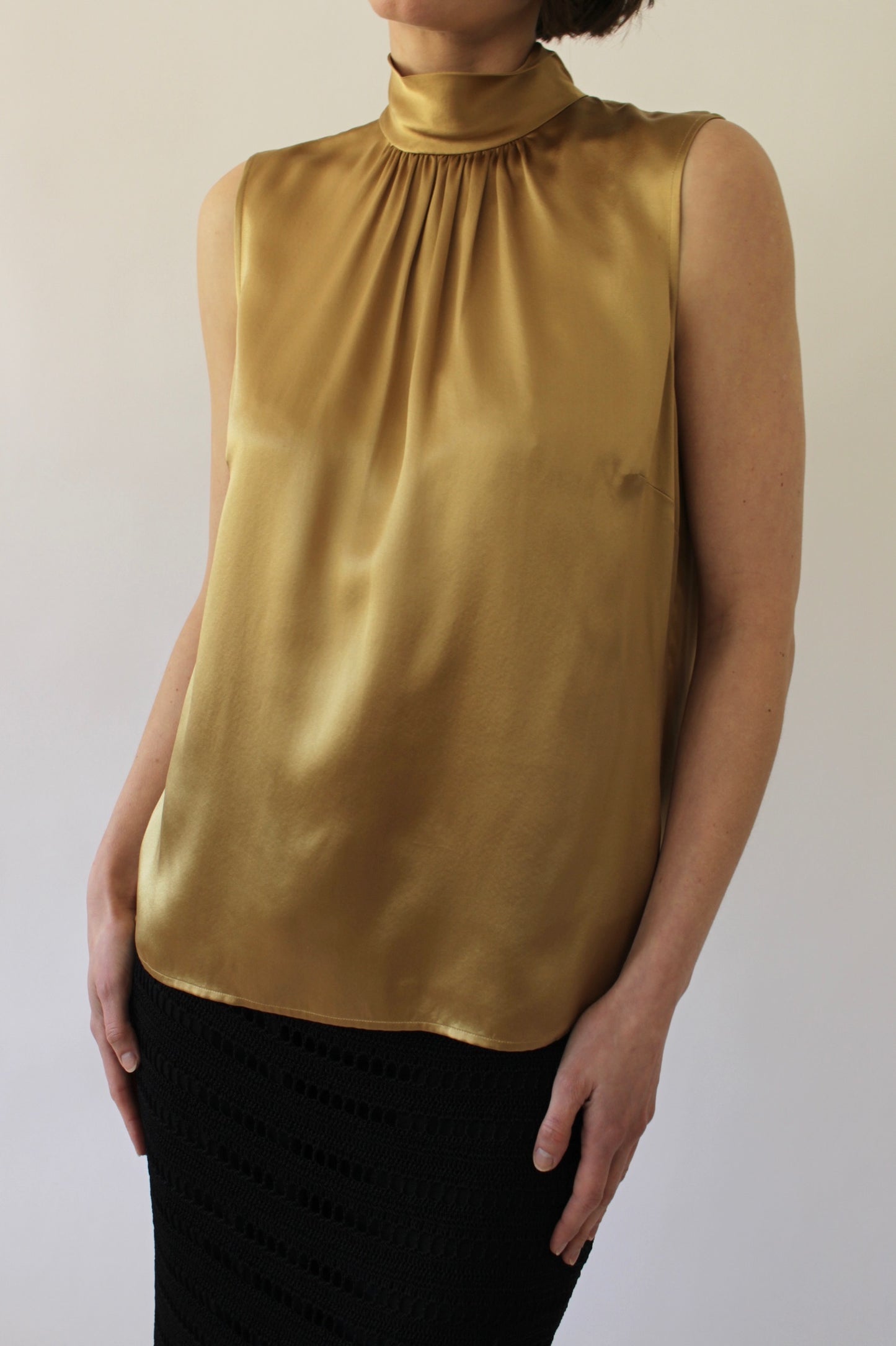 Vintage Sleeveless Bronze Silk Blouse