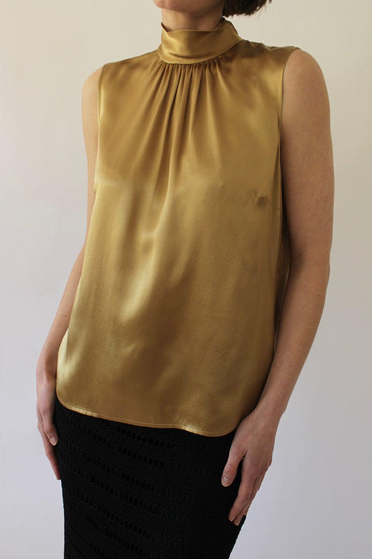 Vintage Sleeveless Bronze Silk Blouse