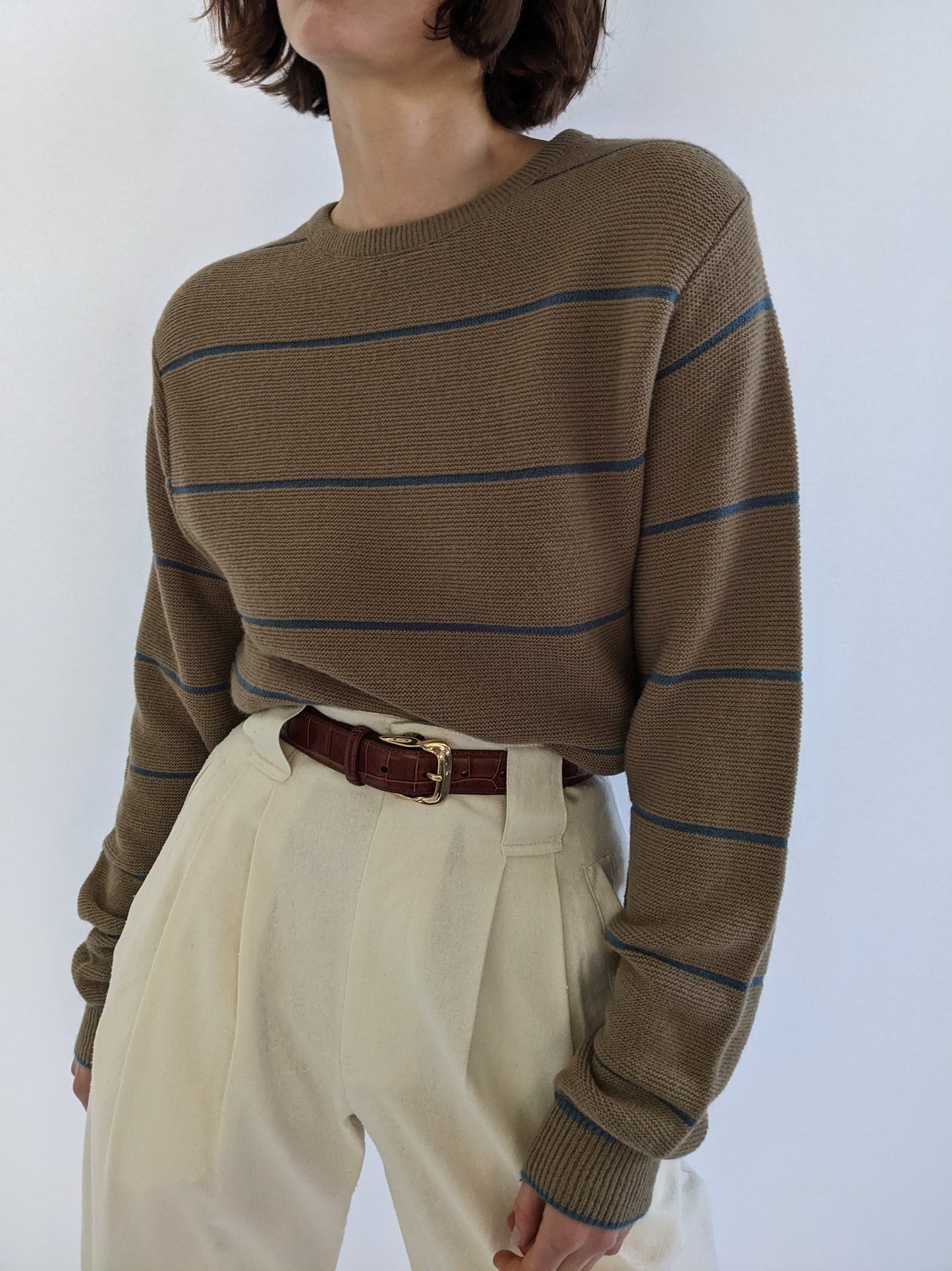 Vintage Toffee Striped Knit Crewneck