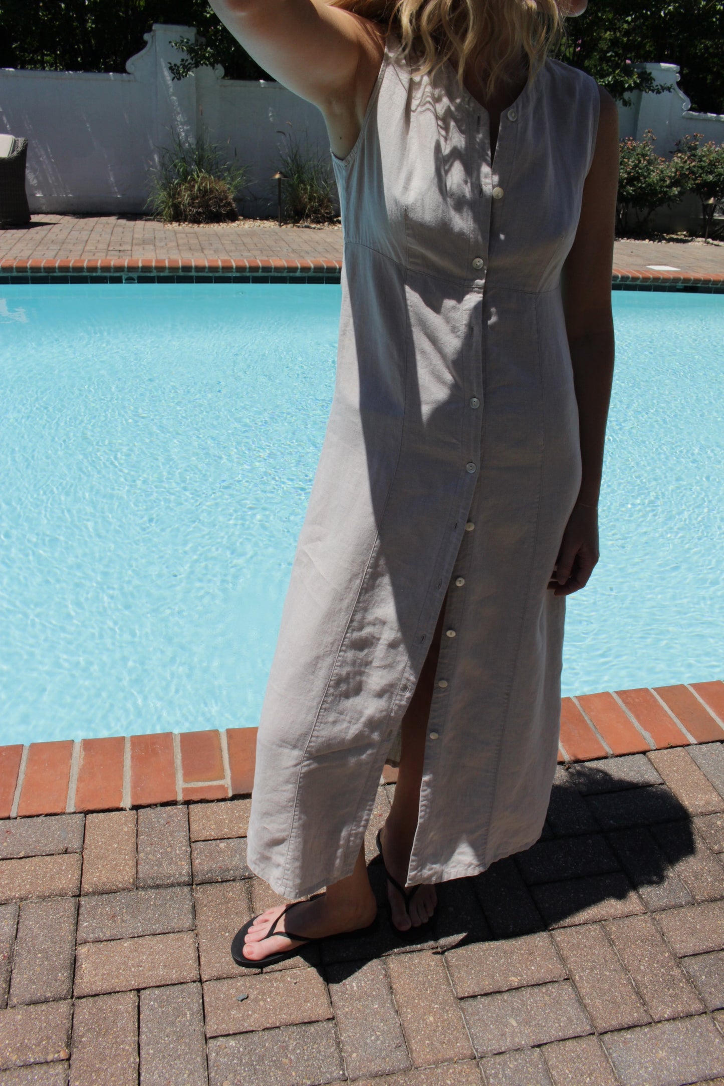 Vintage Pale Oat Buttoned Linen Dress