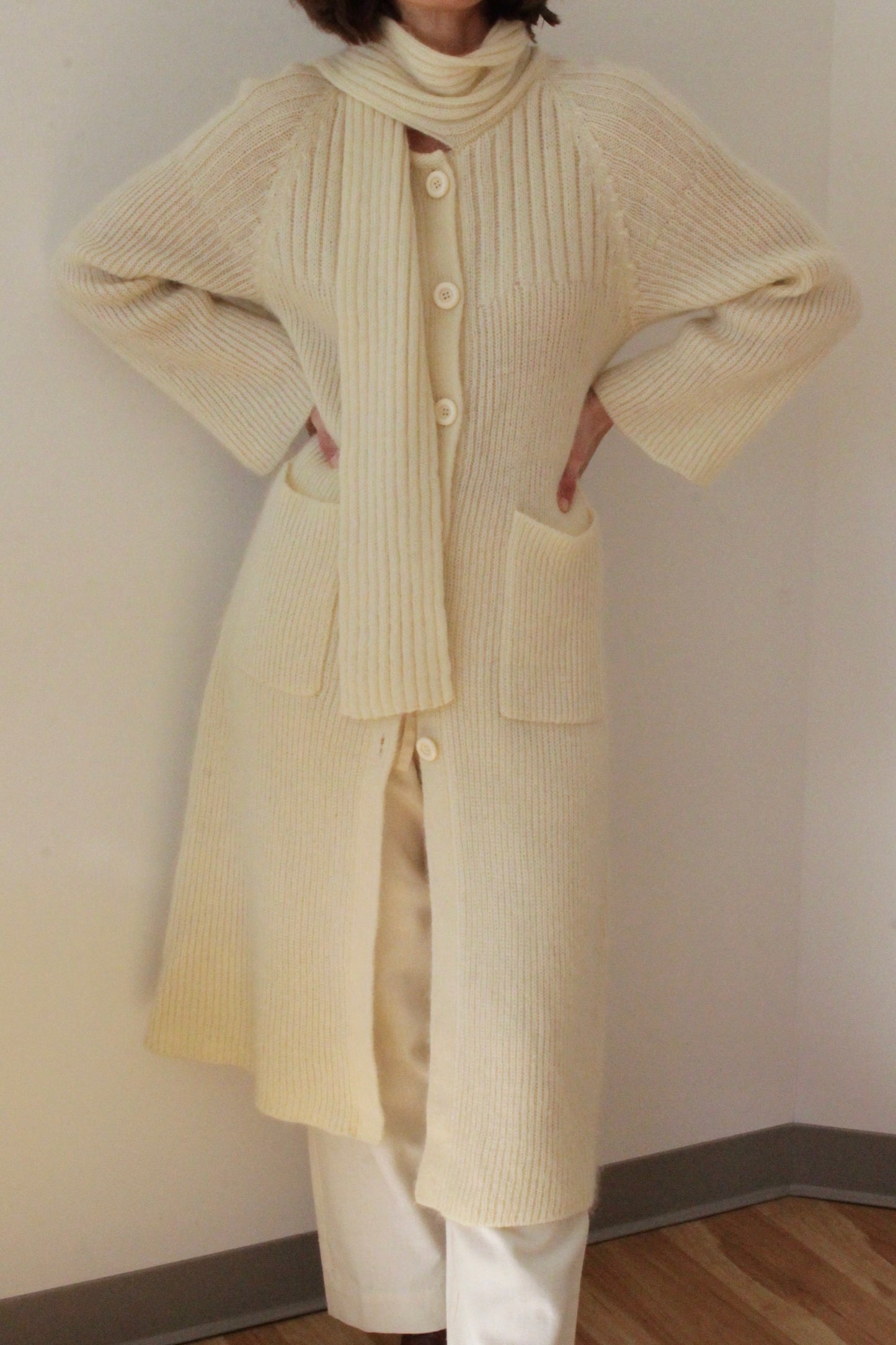 Lovely Vintage Cream Mohair Scarf Coat