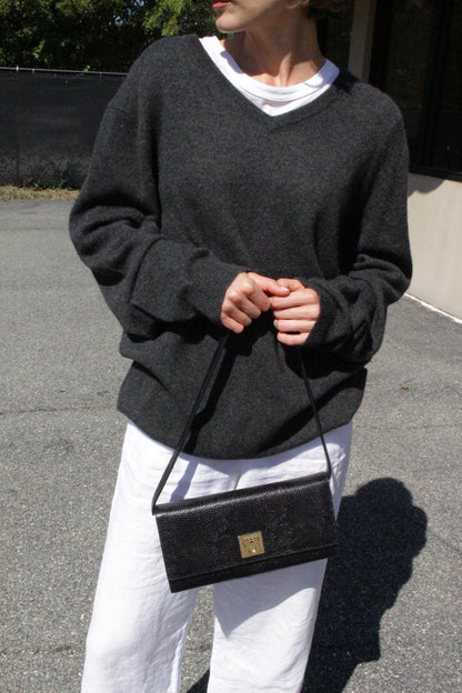 Vintage Charcoal Cashmere V-Neck Sweater