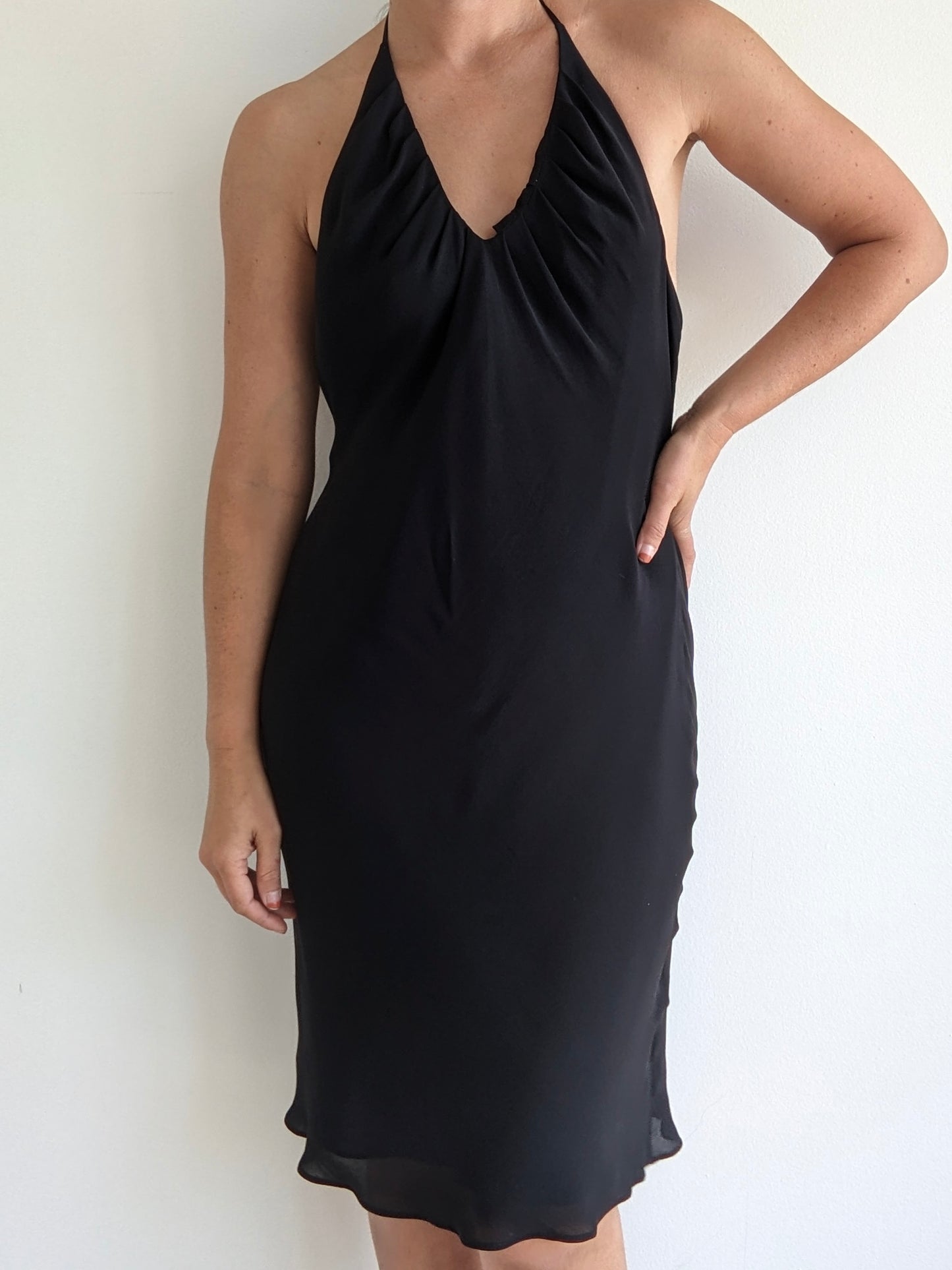Vintage Ink Black Silk Halter Dress