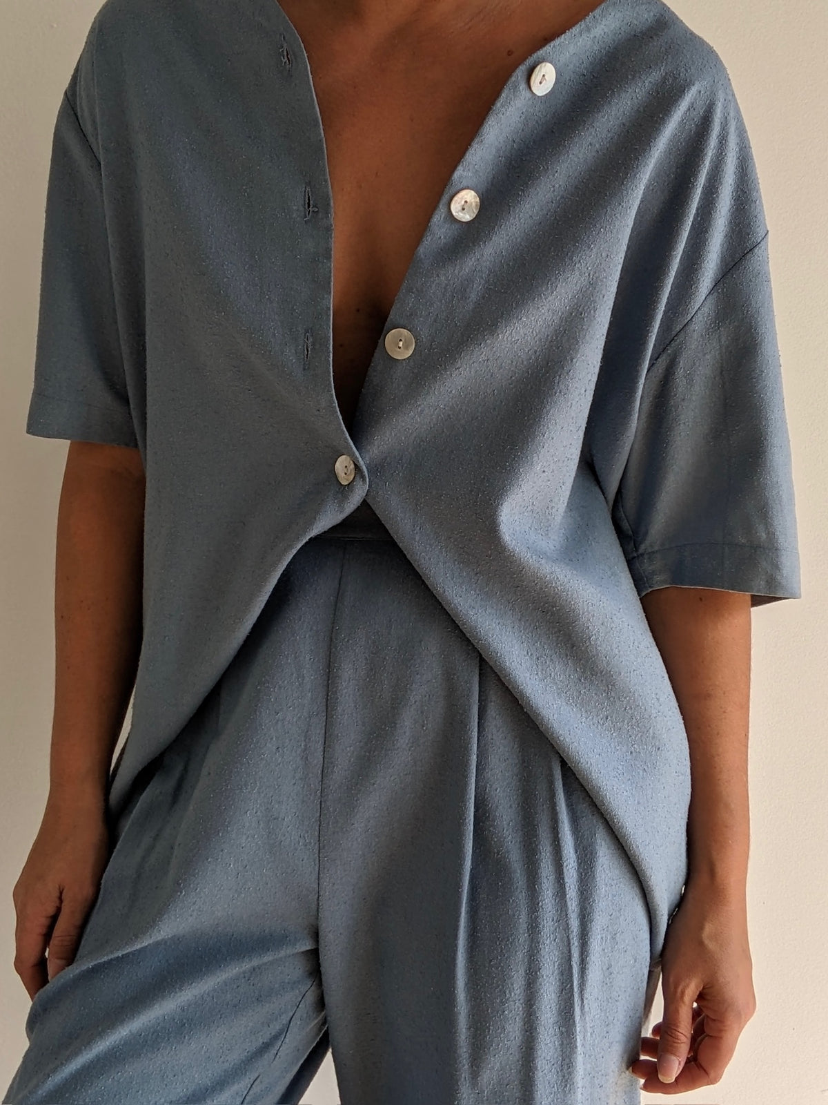 Vintage Sky Blue Raw Silk Pant Set