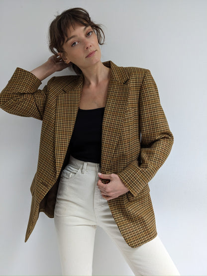 Vintage Hazelnut Wool Houndstooth Blazer