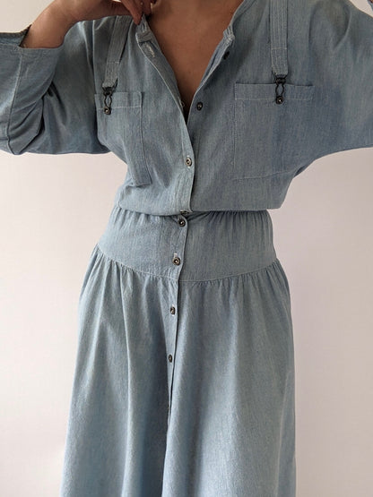 Lovely Vintage Chambray Dolman Sleeve Dress
