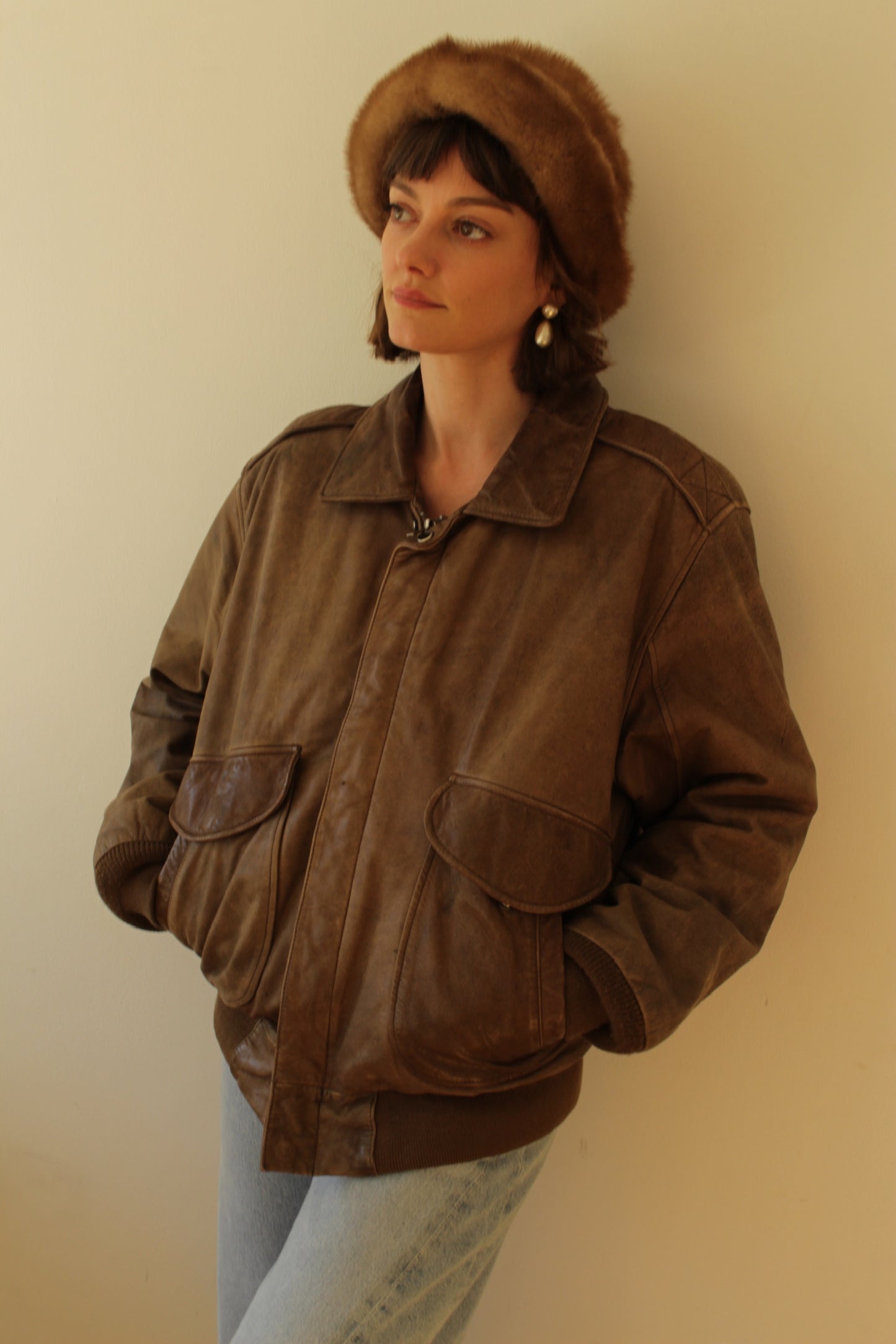 Vintage Faded Cappuccino Leather Bomber