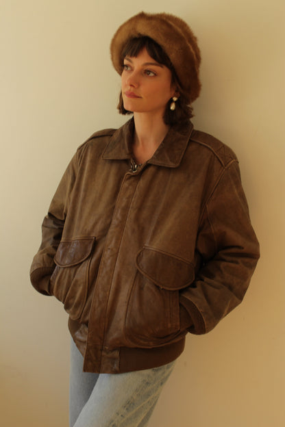 Vintage Faded Cappuccino Leather Bomber