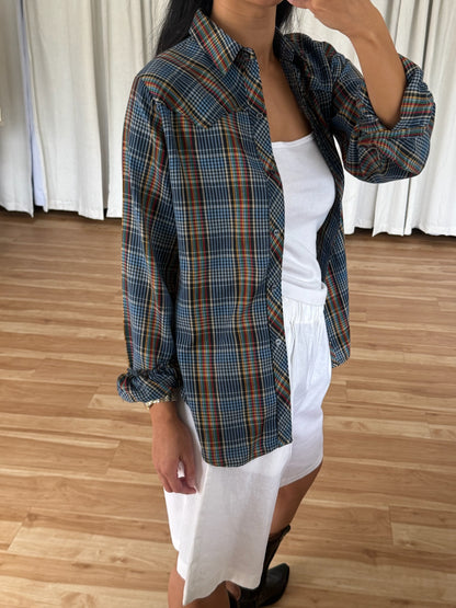 Vintage Thin Cotton Plaid Button Up
