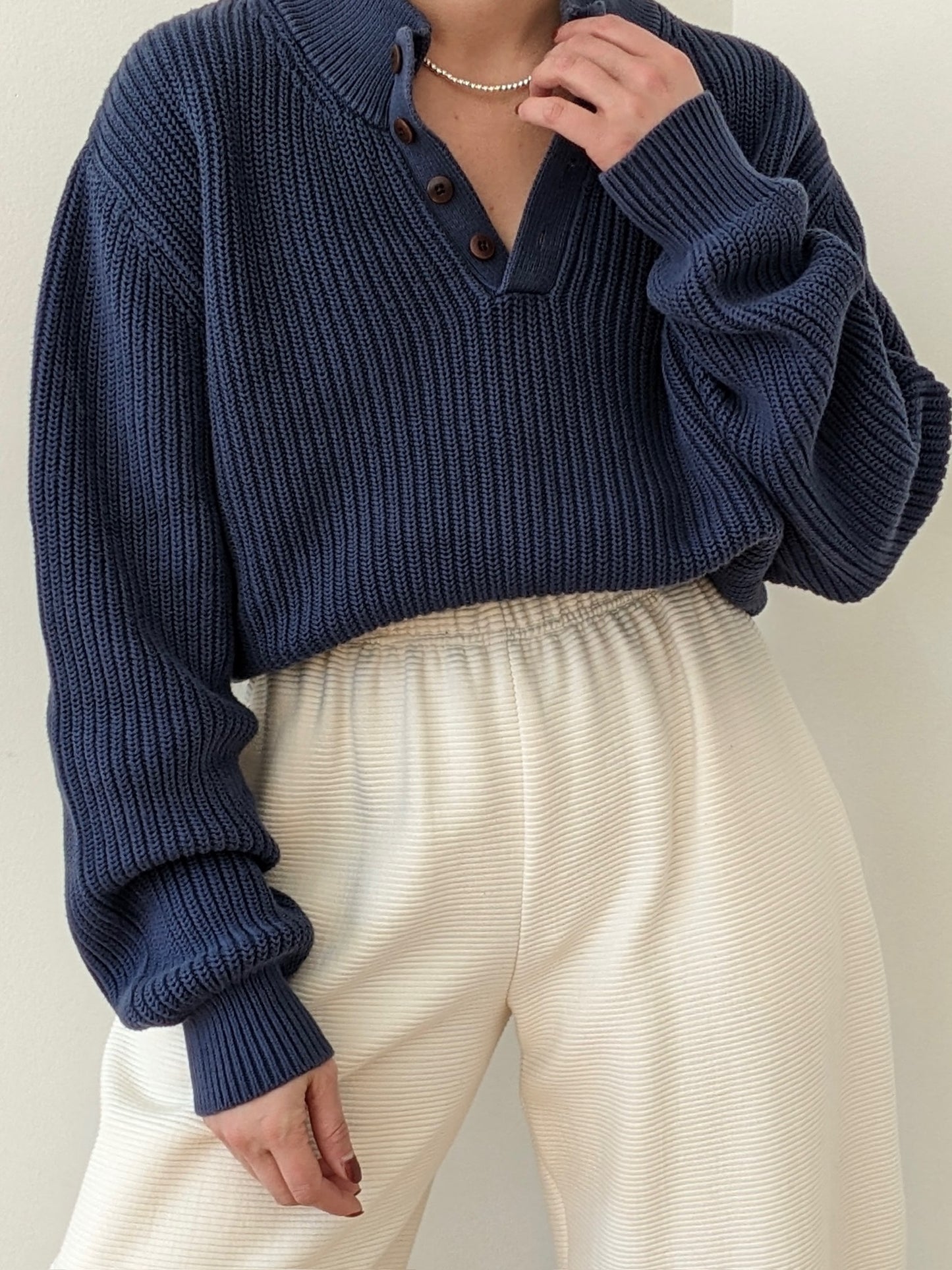 Vintage Faded Navy Cotton Henley