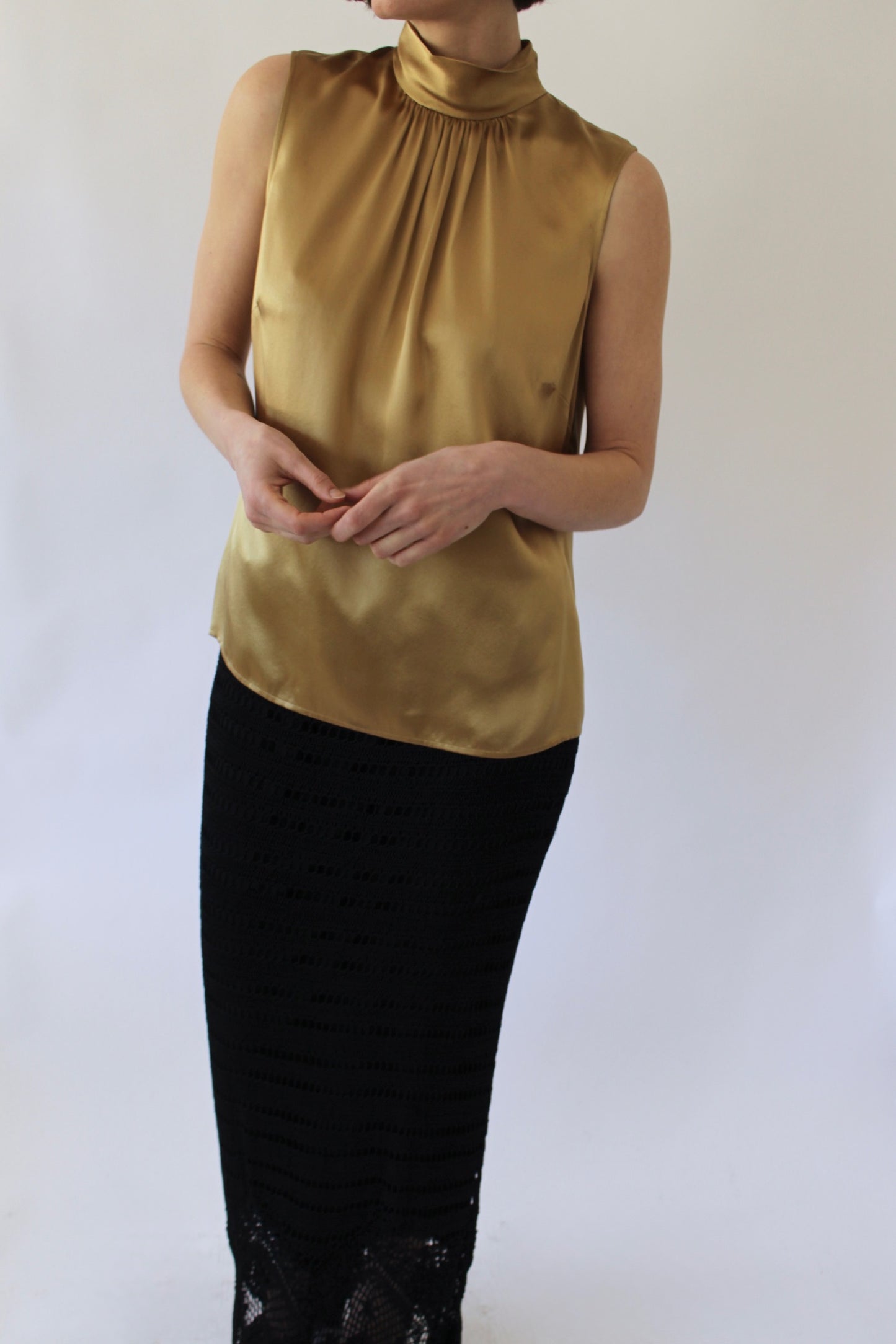 Vintage Sleeveless Bronze Silk Blouse