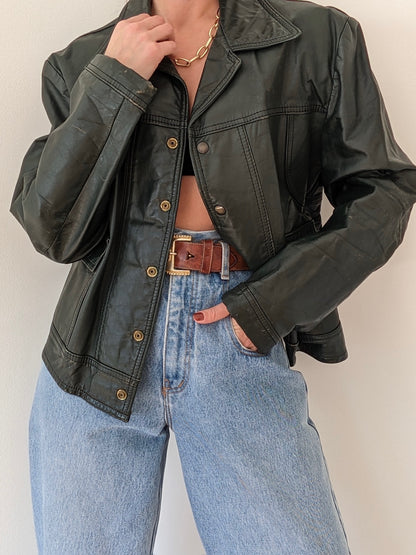 Vintage Evergreen Leather Snap Jacket
