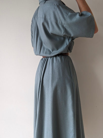 Vintage Stone Blue Raw Silk Dress