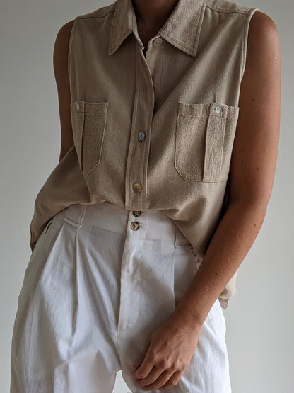 Vintage Sand Raw Silk Sleeveless Top