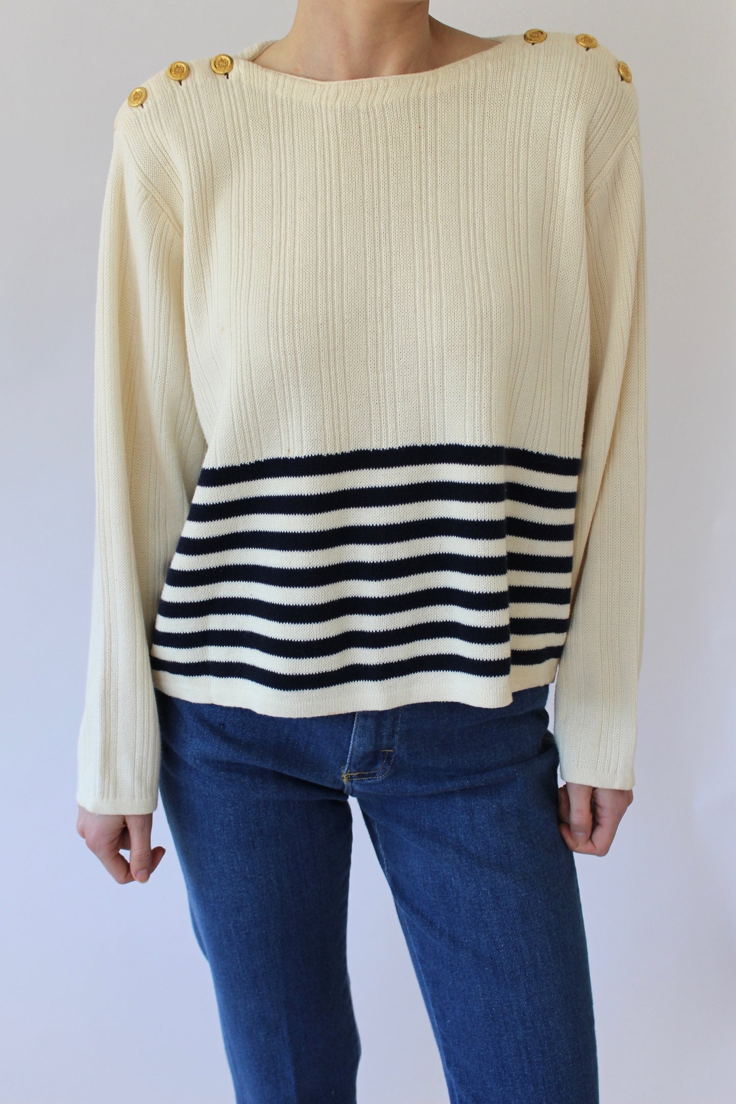 Vintage Cream & Navy Striped Knit