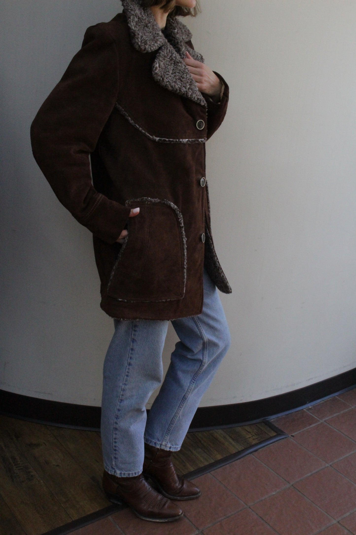 Vintage Chocolate Suede Shearling Penny Lane Coat