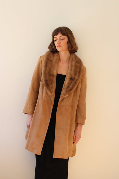 Rare Vintage Belted Suede & Fur Collar Coat