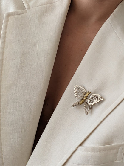 Vintage Two-Toned Sterling Silver Butterfly Brooch