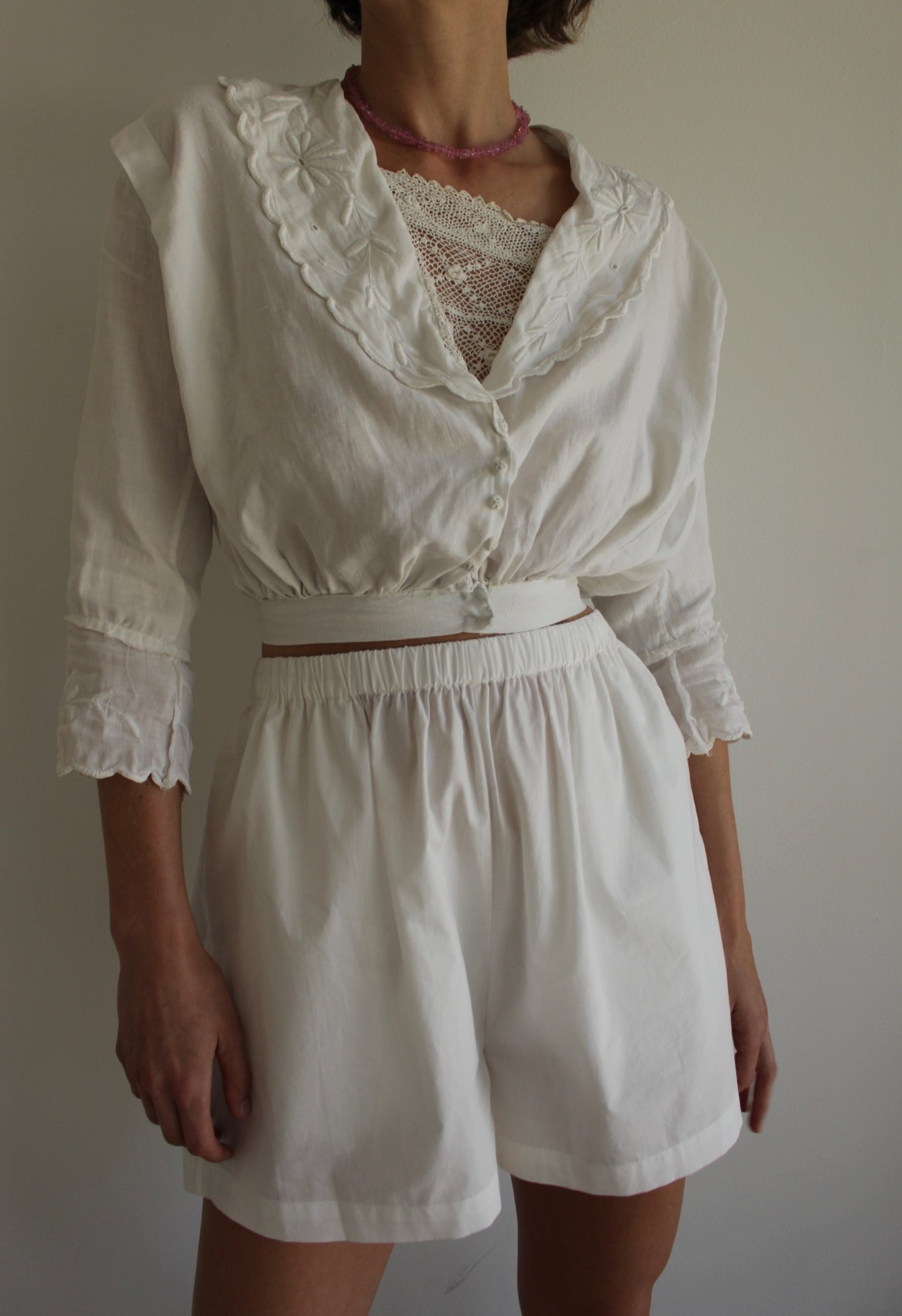 Stunning Antique Embroidered & Lace-Accent Crop