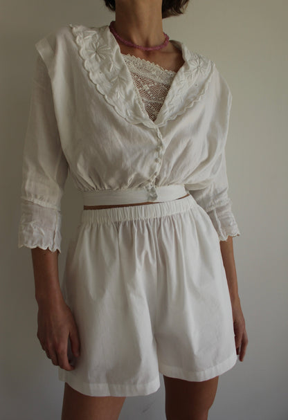 Stunning Antique Embroidered & Lace-Accent Crop