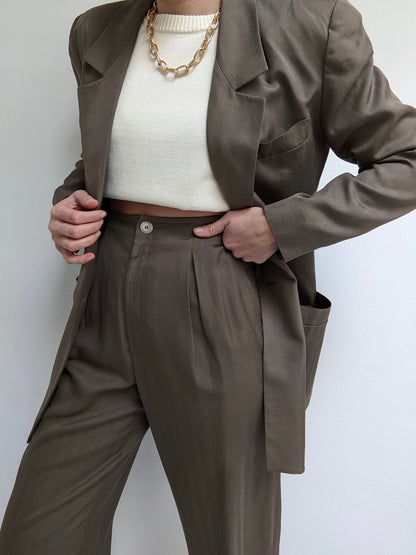 Gorgeous Vintage Silk Herringbone Pant Suit