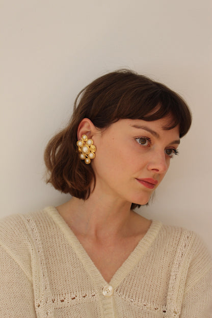 Stunning Vintage Gold Framed Faux Pearl Earrings