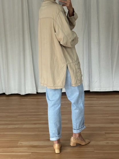 Vintage Sand Silk & Linen Chore Coat