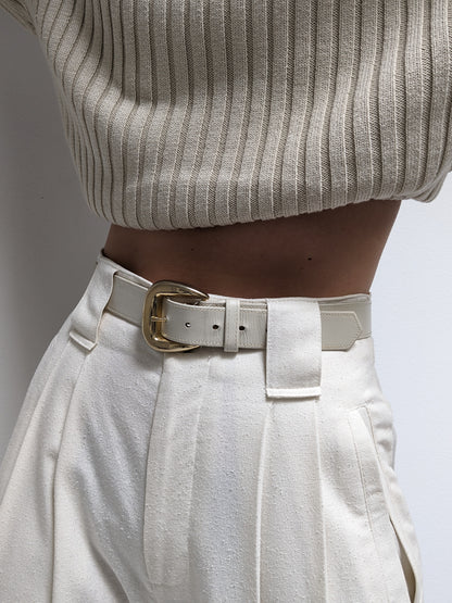 Vintage Ivory Smooth Leather Belt