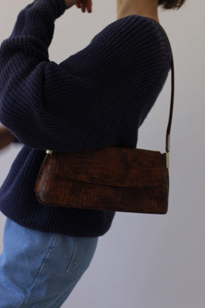 90s Croc-Embossed Leather Shoulder Bag