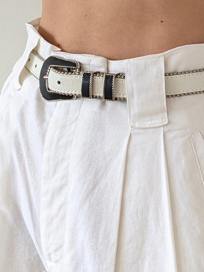 Vintage Ivory & Onyx Studded Leather Belt