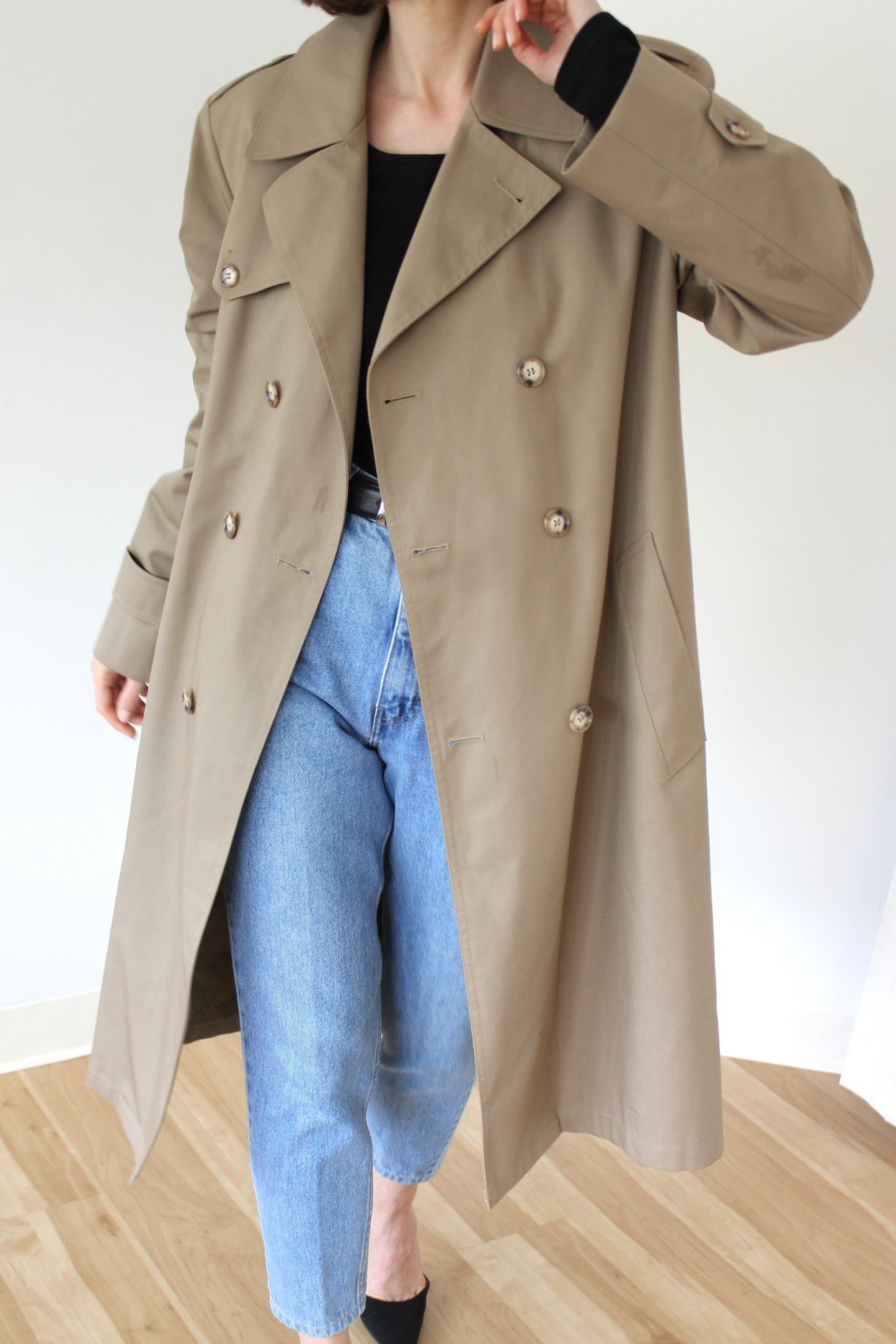 Vintage Belted Khaki Twill Trench Coat