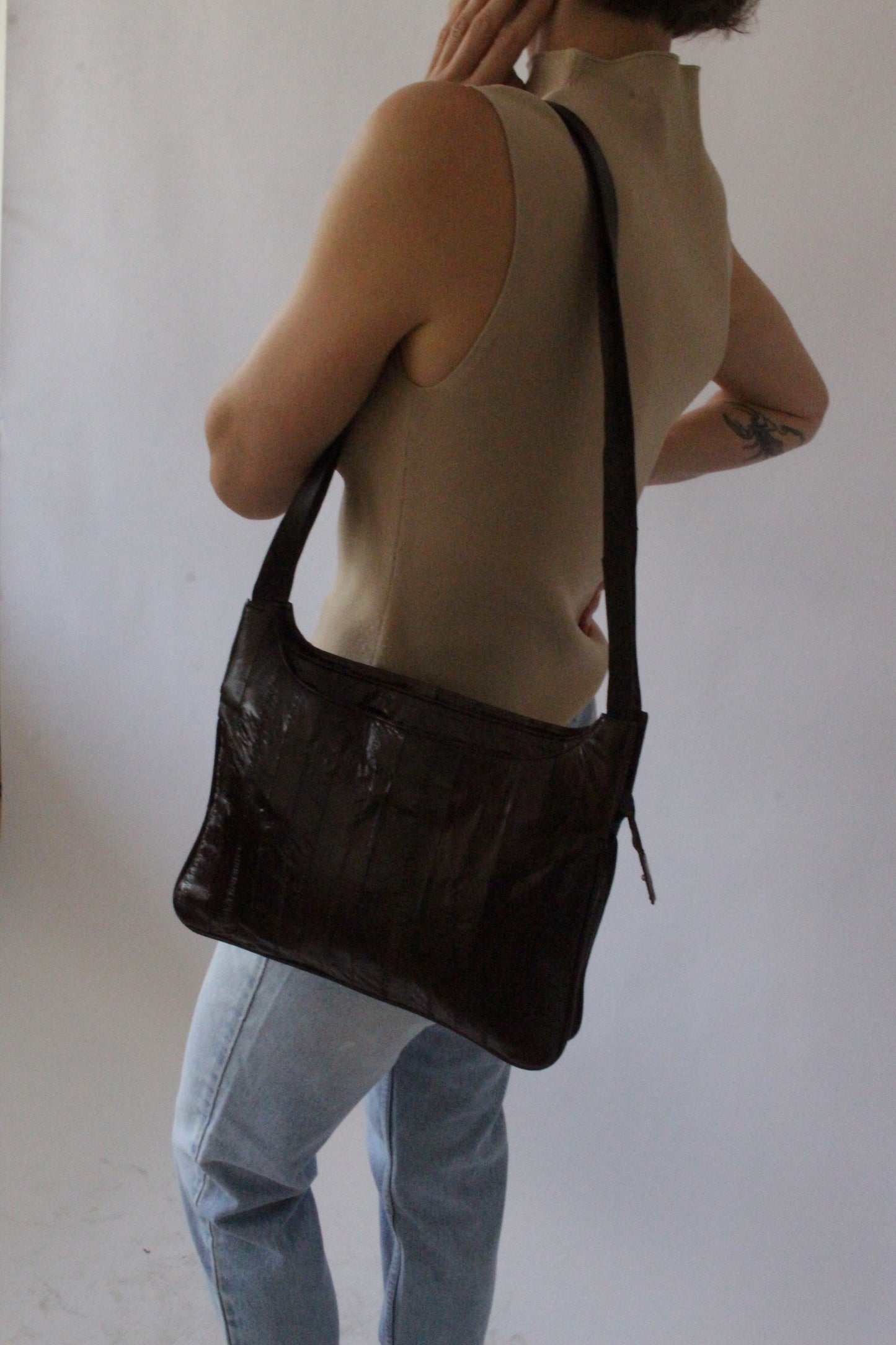 Amazing Vintage Tobacco Eelskin Leather Bag