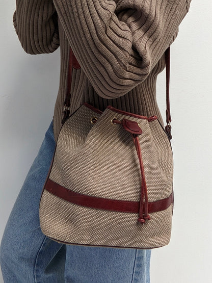 Vintage Etienne Aigner Burlap & Leather Bucket Bag
